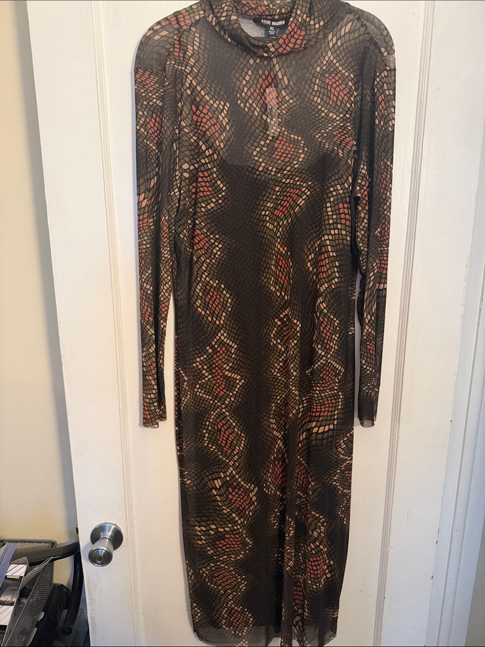 Steve Madden Snake-Print Long Sleeve Midi Dress